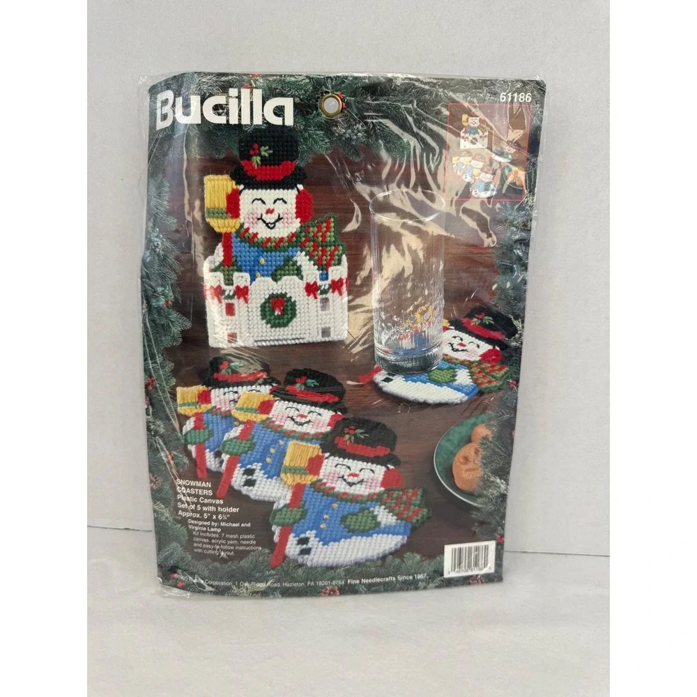 Bucilla Snowman Coasters‎ Plastic Canvas Kit Vintage 1995 Christmas Set 61186